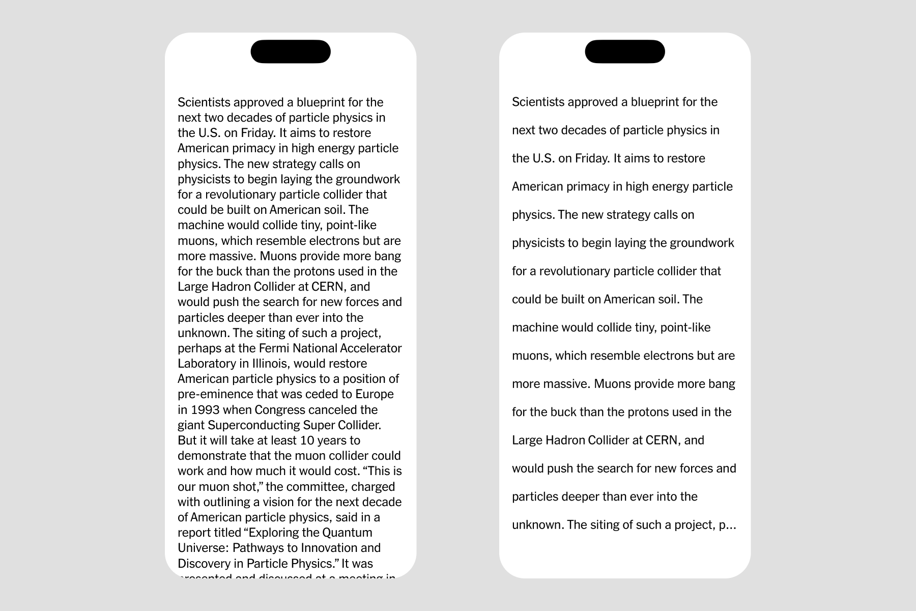 A line height prototype with Figma depicted on the left and Xcode on the right. lineSpacing in SwiftUI is much taller.